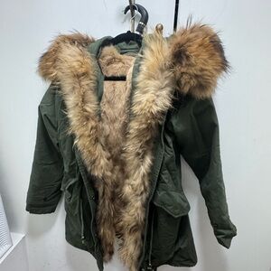 Green Fur-Lined Parka REAL FOX